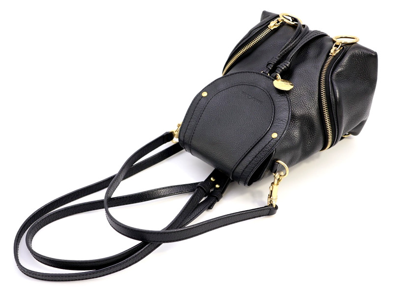 SEE BY CHLOÉ Backpack 2Way Shoulder Bag Black Leather Compact Authentic gallery