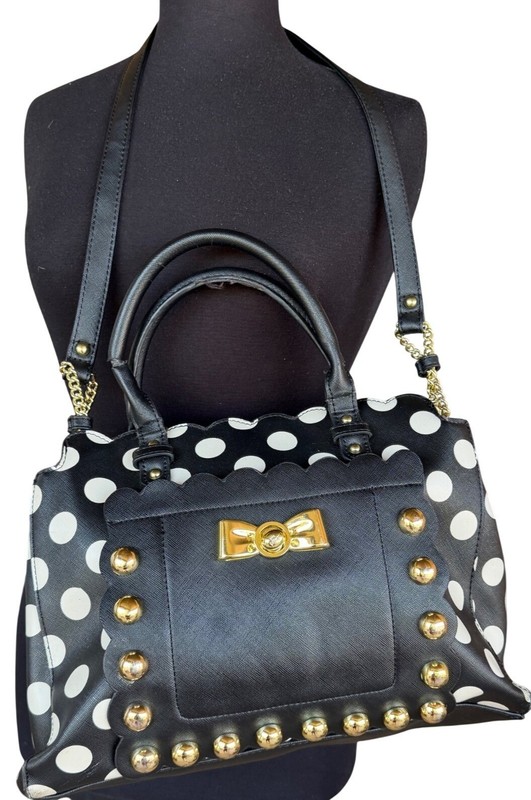 Betsey Johnson Black & White Polka Dots PVC Shoulder Bag w/Top Handle (READ!)