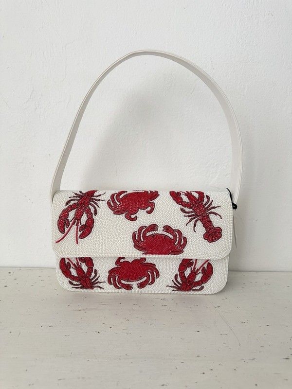 New Release Sincerely Jules White Leather Crab Lobster Beaded Bag Viral TikTok