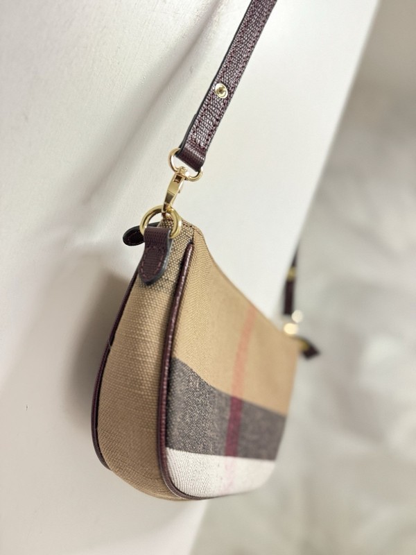 Fabric w/ Leather Trim Crossbody Bag Novacheck Motif 9” X 6” X2”