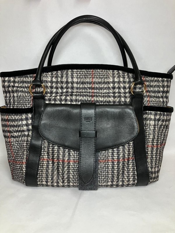 DAKS Checkered Black Top Handle Designer Premium Leather Bag Large Capacity