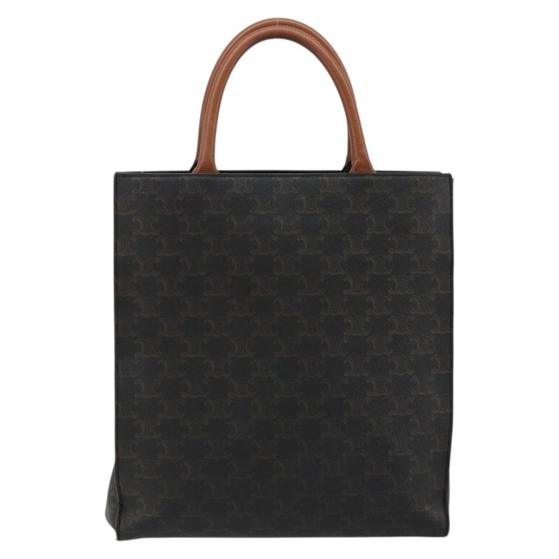 CELINE Triomphe Canvas Vertical Cabas Tote Bag PVC Dark Brown Gold Auth 176256 gallery