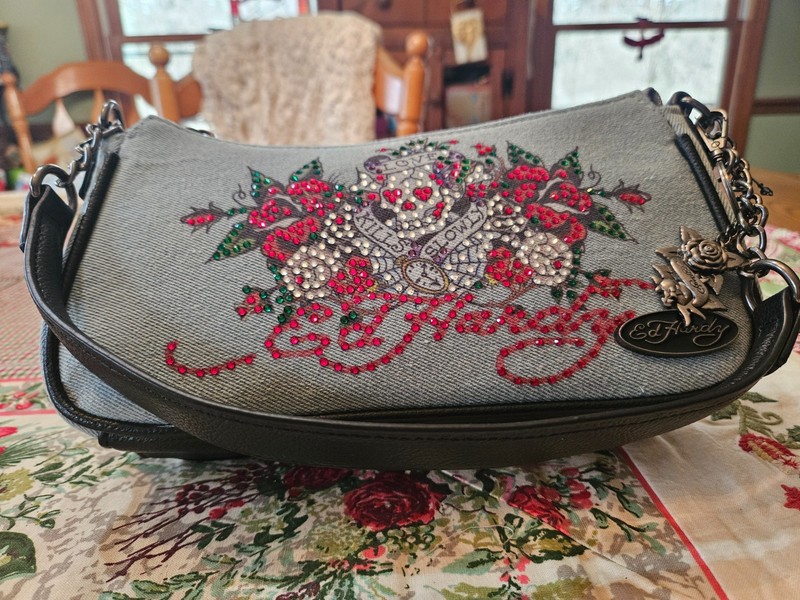 Ed Hardy Love Kills Slowly demin crossbody convertible. NWT