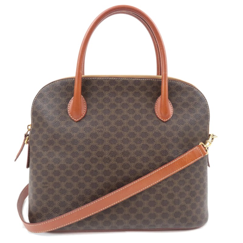 CELINE Macadam 2Way PVC Leather Handbag Shoulder Bag Brown Gold HDW Authentic