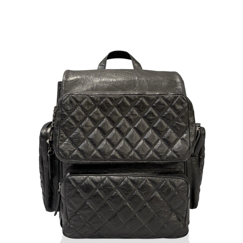 Chanel Quilted Backpack Black Crumpled Calfskin (kr050726a3)