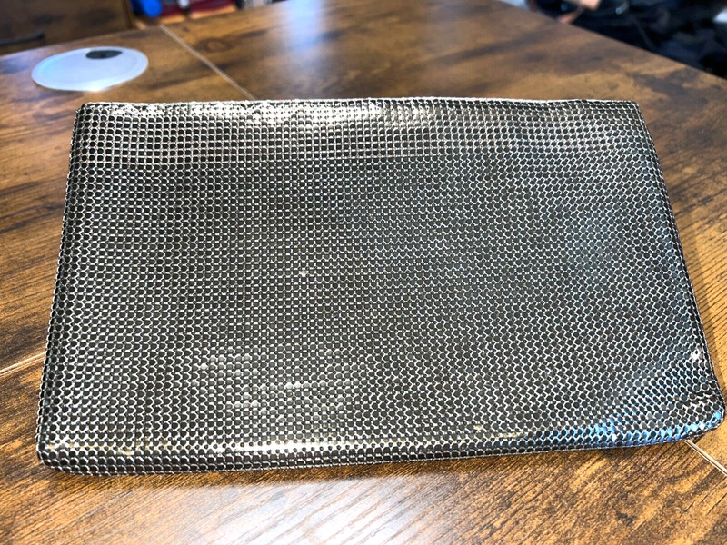 VTG Whiting & Davis Matte Brass/Bronze Metal Clutch 10″ X 6″, USA. VG+ Cond, EUC