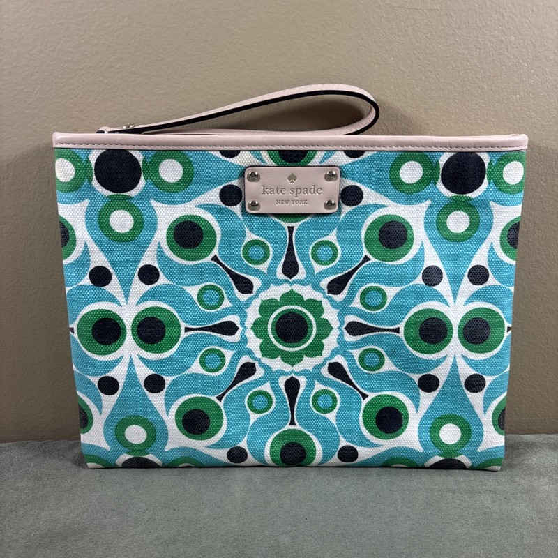 Kate Spade New York Derek Solar Printed PVC Fabric Pool Flat Pouch Wristlet EUC