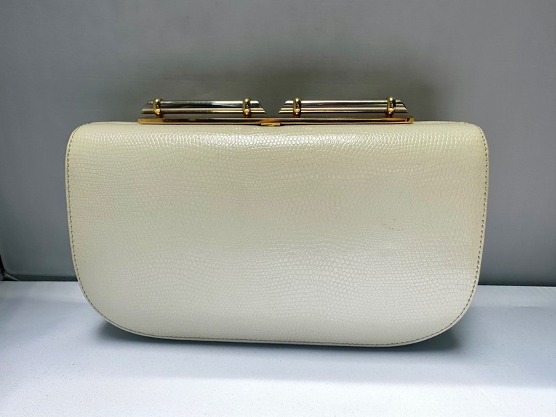 Rodo Ivory Leather Lizard Embossed Hardshell Clutch Side Body Evening Bag