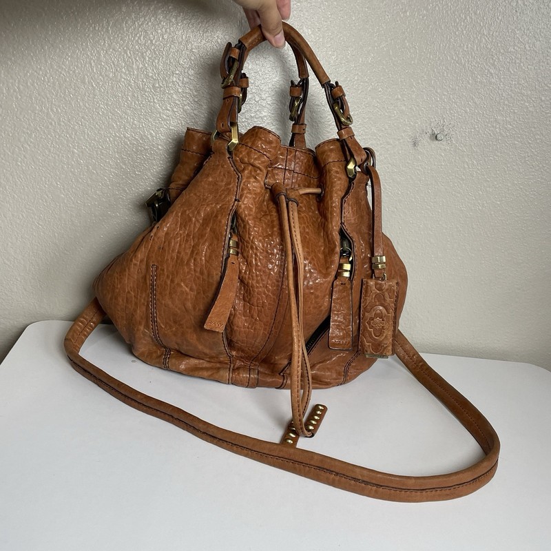OrYany Distressed Pebbled Brown Leather Bag Gold Hardware Hobo Studded