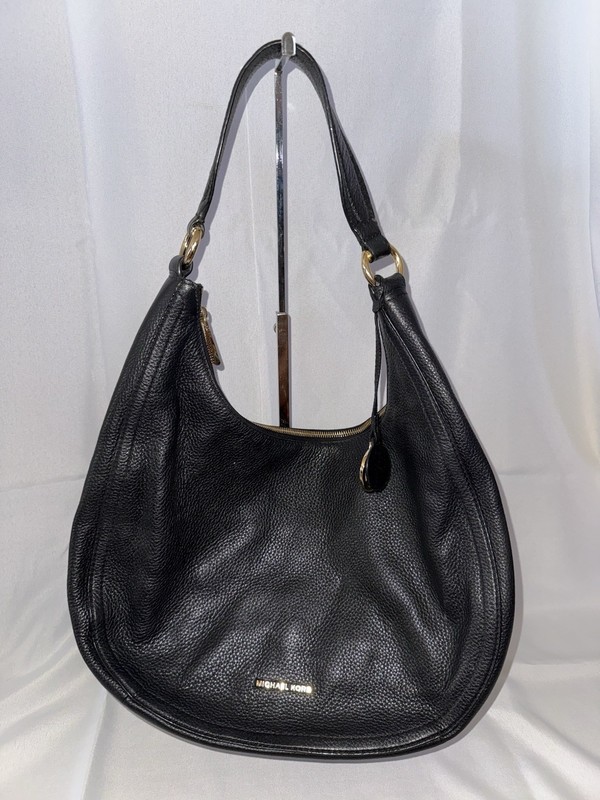 Michael Kors Black Pebbled Leather Hobo Shoulder Bag Gold Tone Hardware