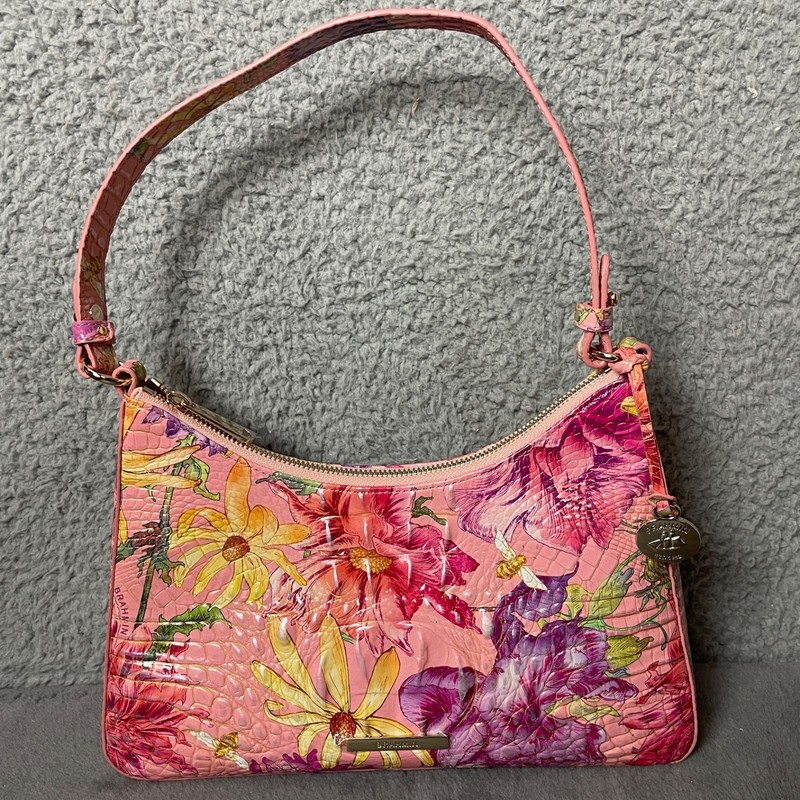 Brahmin Esme Handbag Perennial Melbourne Peach Purple Flowers Bees Shoulder Bag