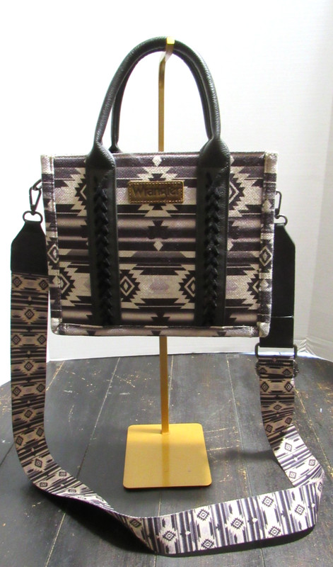 Wrangler Western Aztec Canvas Tote Bag Black Gray Crossbody Shoulder Purse