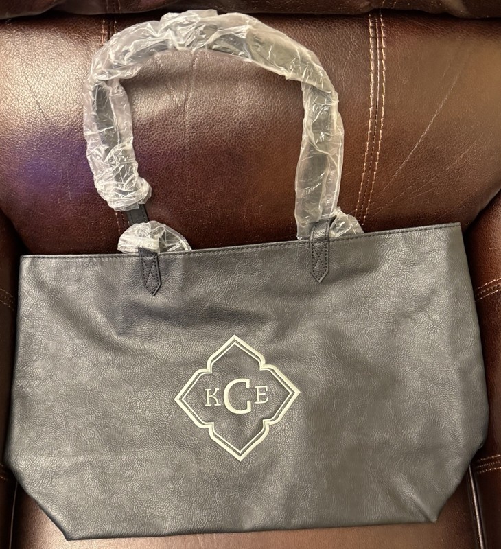 Black Tote Handbag KCE Logo Embroidered Double Handles Lined Inner Zip Pocket