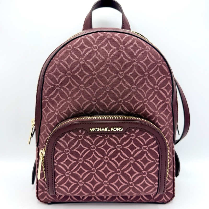 Gorgeous Michael Kors Burgundy Wine Red Leather Glitter Logo Backpack Bag NWOT