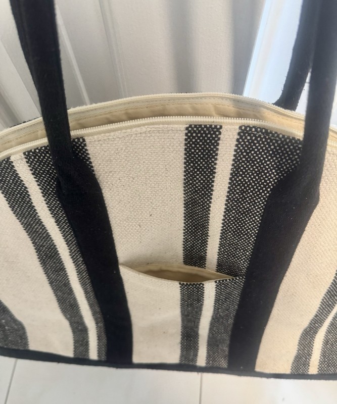 Universal Thread Goods Co. Cream and Black Stripe Weekender Duffel Large gallery