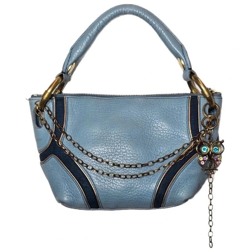 Kenneth Cole New York Blue Pebbled Leather Y2K Shoulder Bag with Owl Charm
