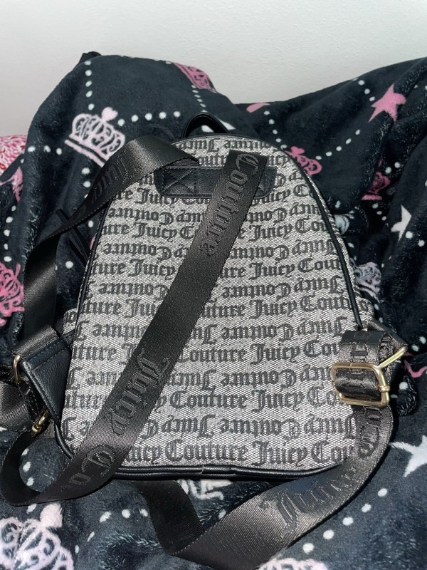 Juicy Couture Gray/Black mini backpack with strawberry charm gallery