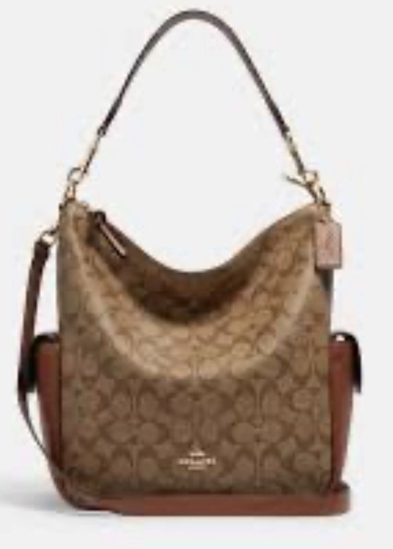 Coach (C1523) Pennie Khaki Redwood Signature Coated Canvas Shoulder Handbag