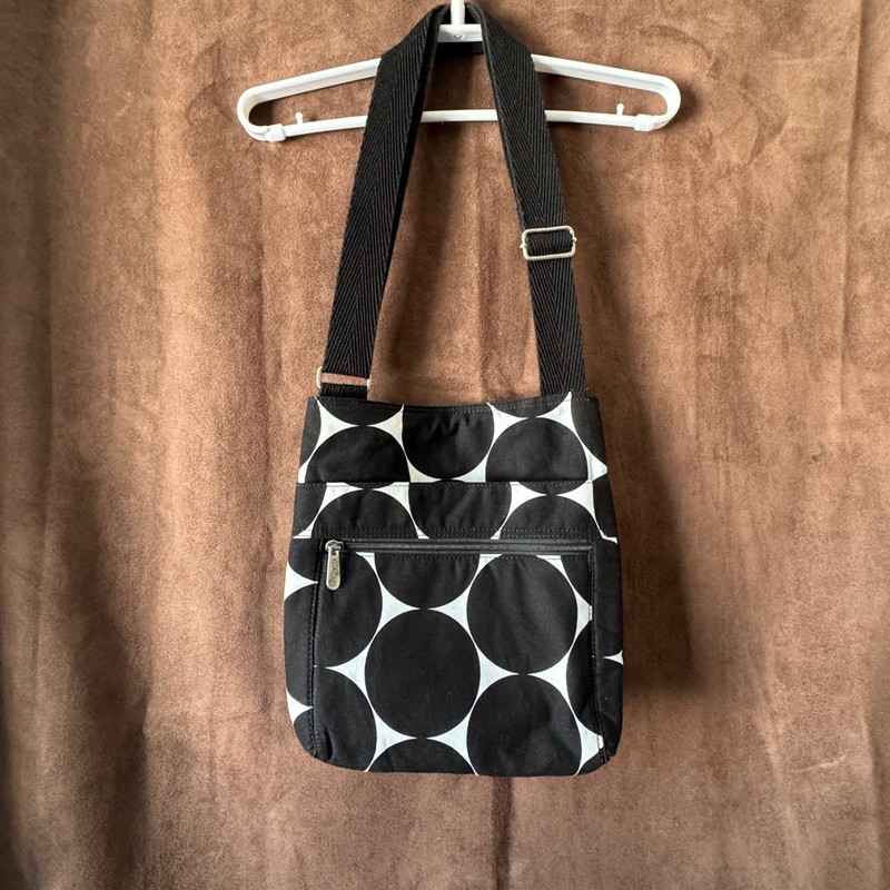 Thirty-One Organizing Shoulder Bag Black White Polka Dot Crossbody Canvas