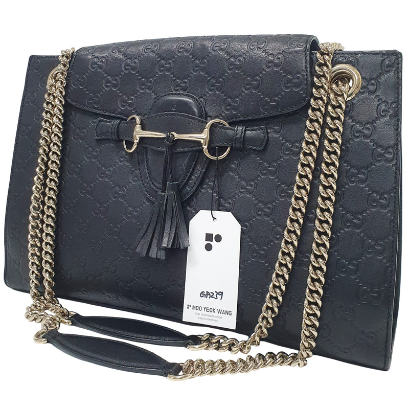 GUCCI Large Emily 295403 Leather Monogram Chain Bag Serial Genuine GA239
