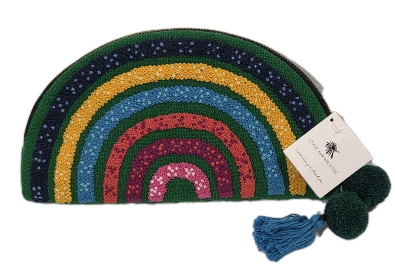 Noonday Collection Clutch Bag Colorful Rainbow Yarn Tassel Summer Handbag Peru