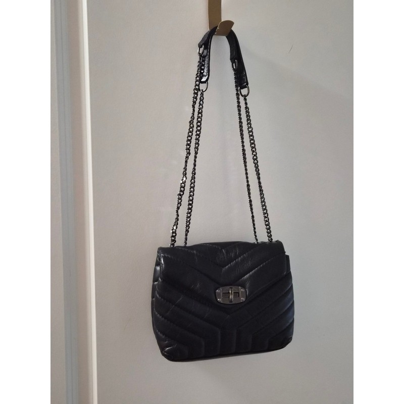 Divina Firenze Black Quilted Leather Crossbody Bag Made in Italy Turn Lock Chain gallery