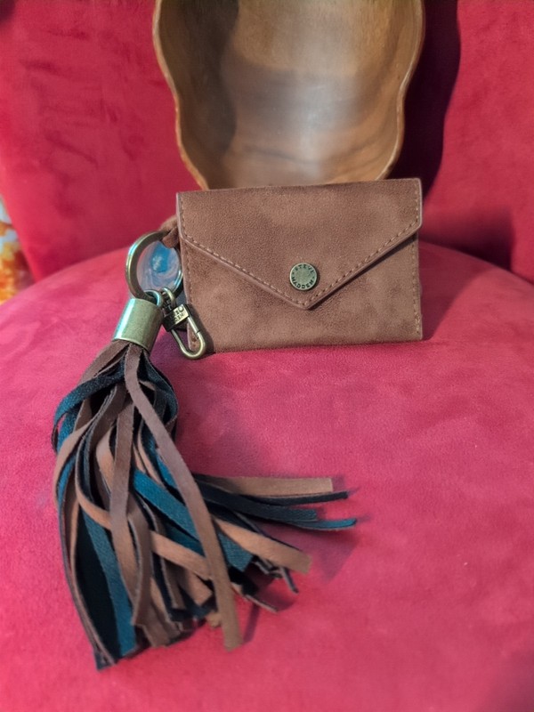 Steve Madden Bag Charm Key Chain Tassel Card Case Grey Logo Name