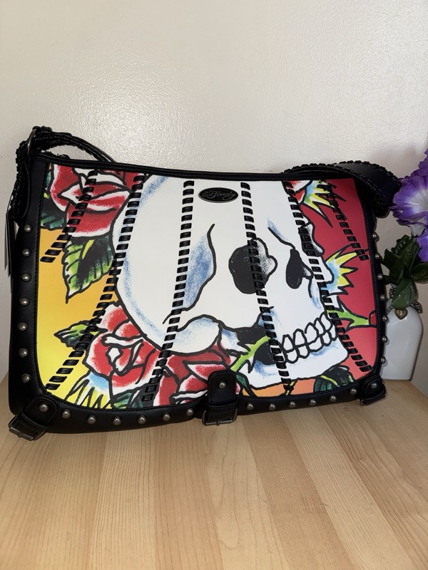 Y2K Skull Studded Shoulder Bag Punk Goth Tattoo Style Black Red Purse