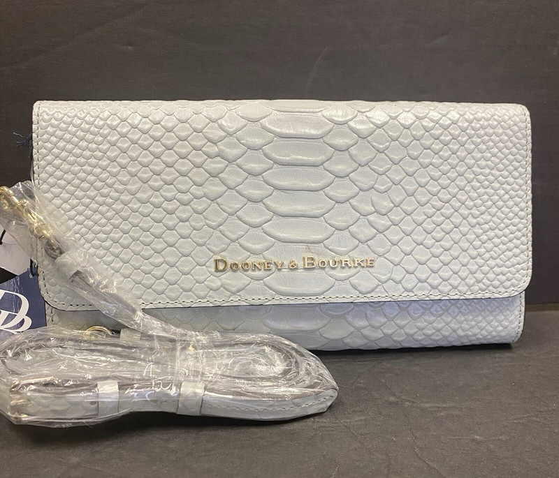 Dooney & Bourke Caldwell Python Large Leather Crossbody Clutch Ice Blue NWT $198