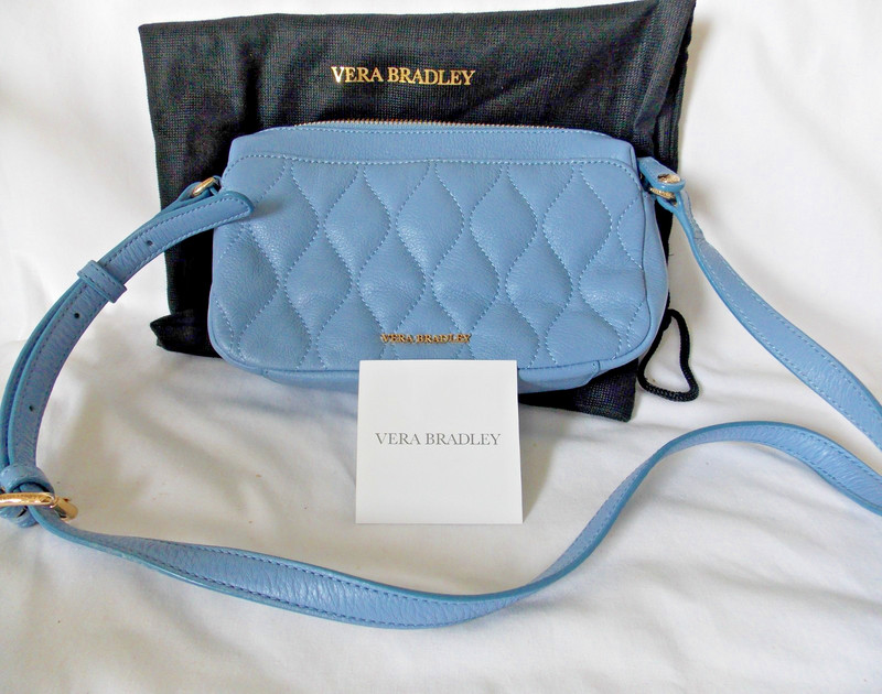 Vera Bradley Chambray Blue leather Quilted Sydney crossbody bag w/dust cover NEW