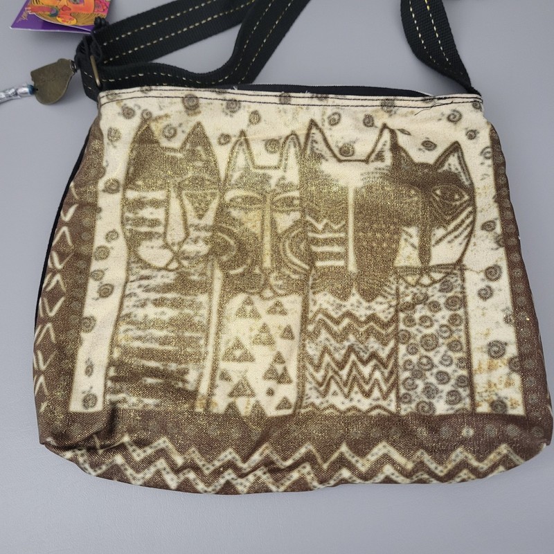 Laurel Burch Long Neck Wild Cat Family Metallic Gold Sparkle Purse Tote Bag gallery