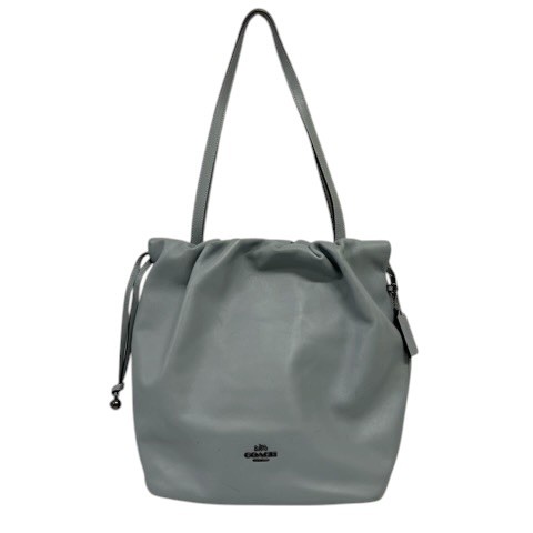 Coach Tote Bag Leather Logo Blue 12in (30cm) Great
