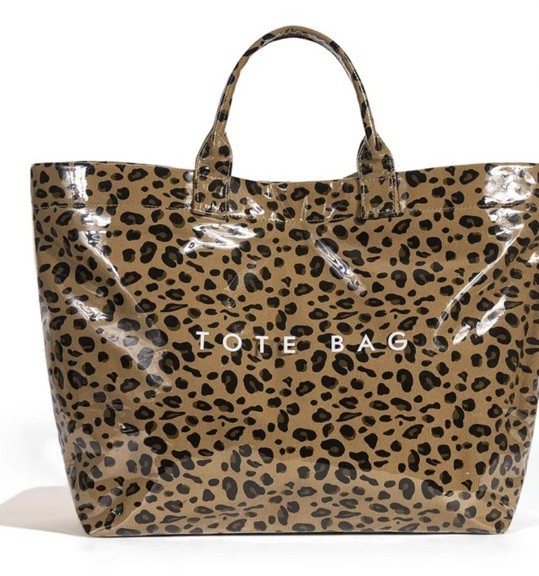 Large Tan Animal Print Patent Jelly Tote Bag Waterproof Shoulder Handbag Purse