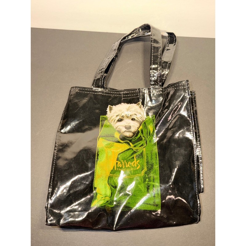 Harrods Knightsbridge Black Westie Dog Small Shopper Tote Bag Glossy PVC London