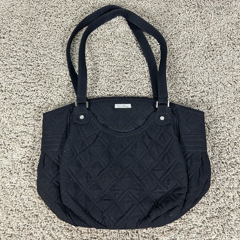 Vera Bradley Glenna Satchel Shoulder Bag Classic Triple Black Medium Quilt Purse