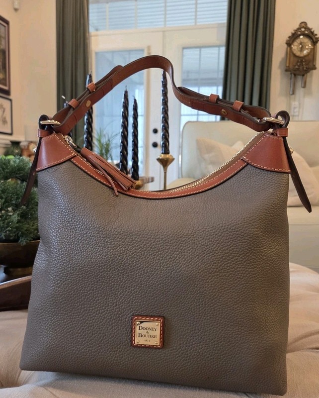 Dooney & Bourke Pebble Leather Hobo Designer Bag Elephant Grey Quite Luxury