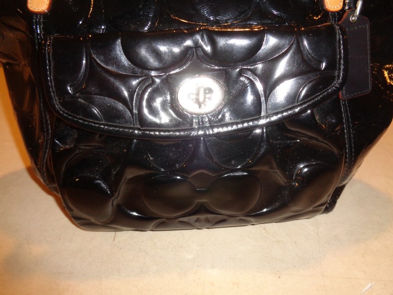 Coach Black Patent Leather Shoulder Bag MO973-F14663, 10-1/2" x 4" x 10" tall gallery