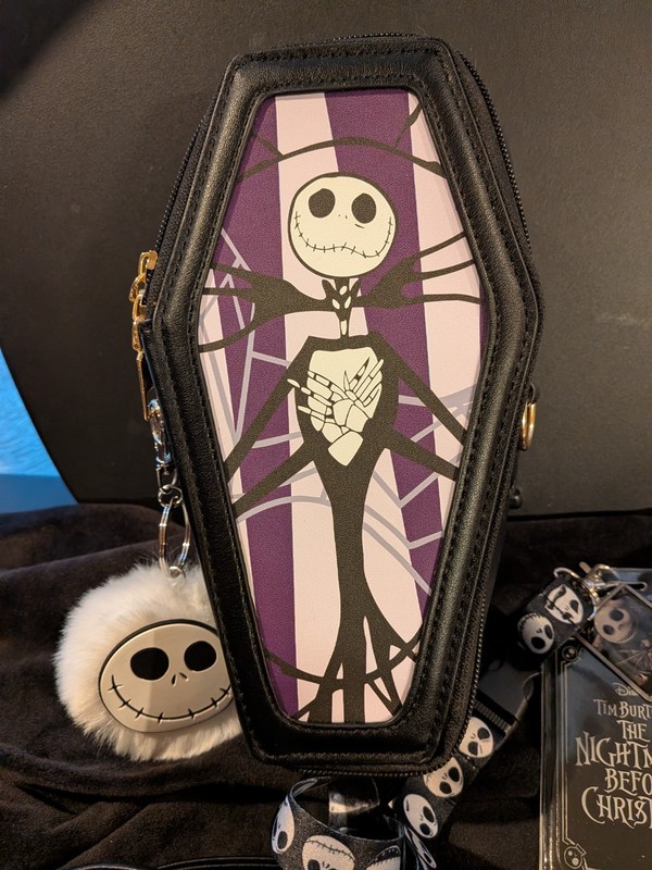 JACK COFFIN SHAPE BAG NIGHTMARE B4 CHRISTMAS LANYARD ID & FUZZY JACK KEY CHAIN