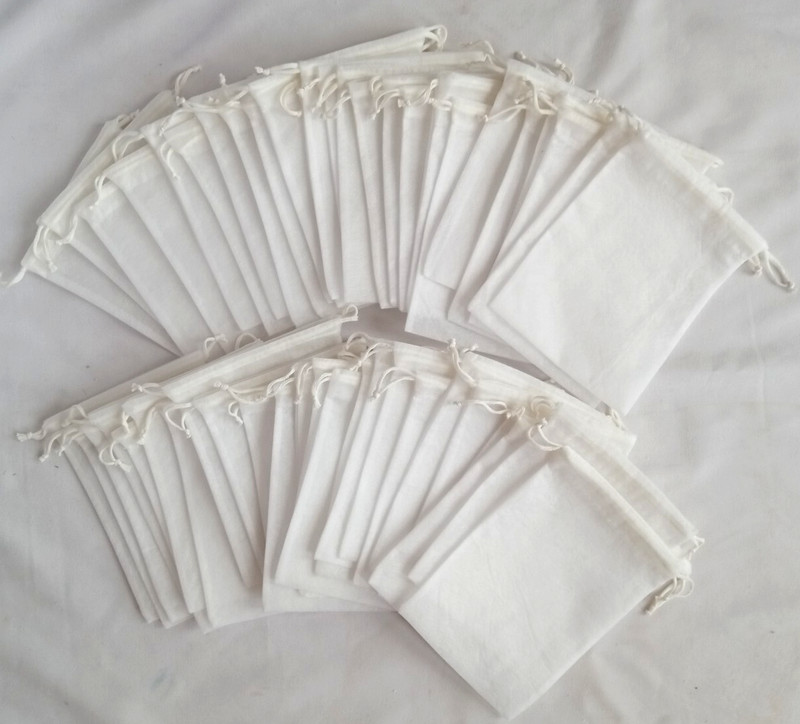 51/pc Small Drawstring Bag Storage Gift Purses semi-Transparent teeth White 7x5" gallery