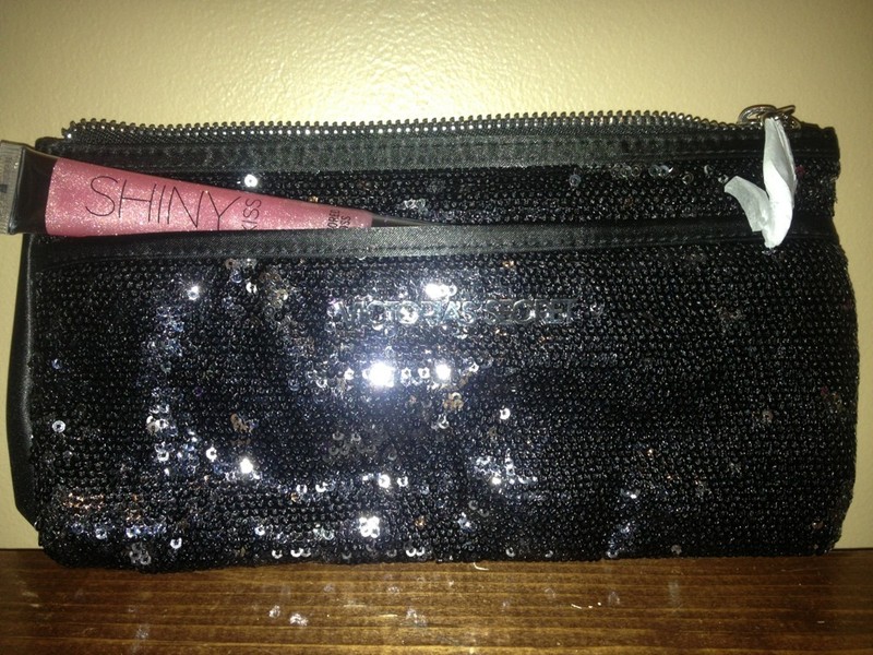 New Victoria's Secret Black Sequin Dress Clutch & Shiny Kiss Flavored Lip Gloss gallery