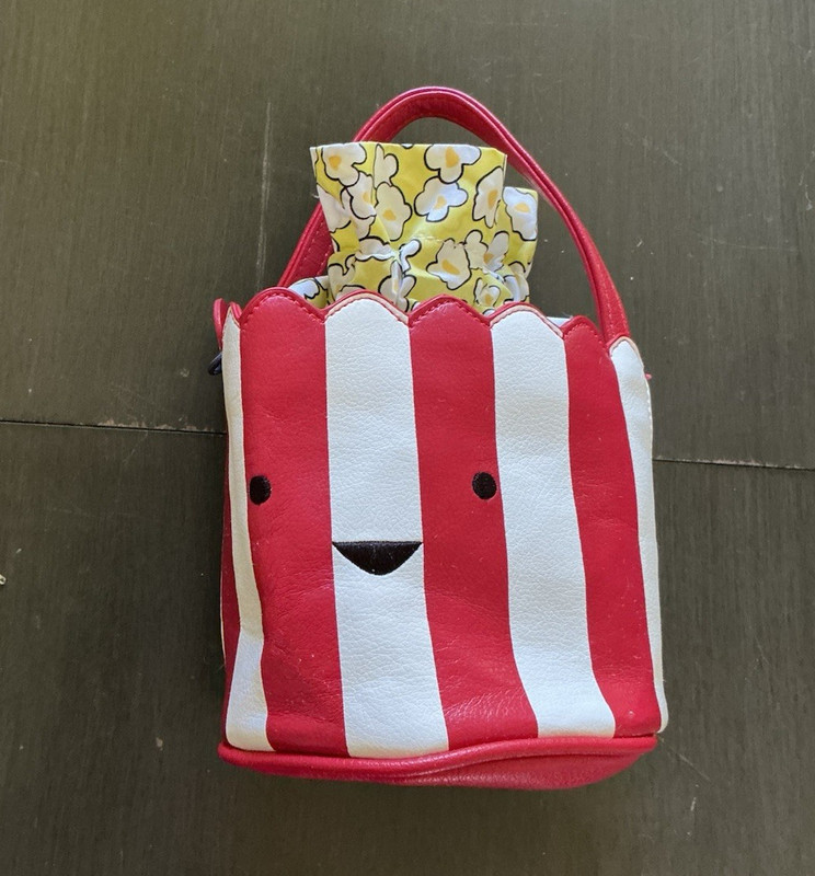 Red & White Striped Popcorn Novelty Small Top Handle Satchel Bag Charm Open