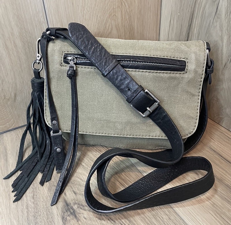 Treasure & Bond Canvas And Leather Cross Body Tassel Flap Bag Purse