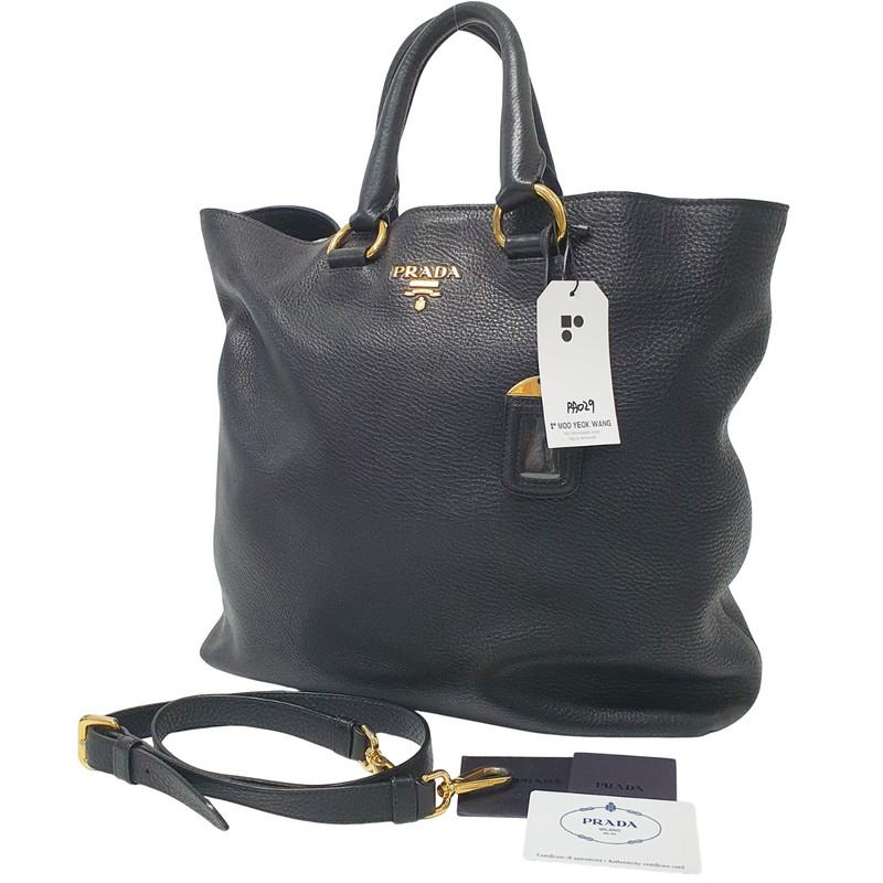 Prada Vitello Daino Leather 2Way Tote Bag Shoulder BN1713 Guarantee Card PA029