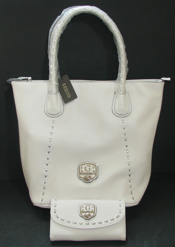NEW-GUESS GARLAND WHITE LEATHERETTE`+SILVER TONE HARDWARE TOTE,BAG,PURSE,SHOPPER