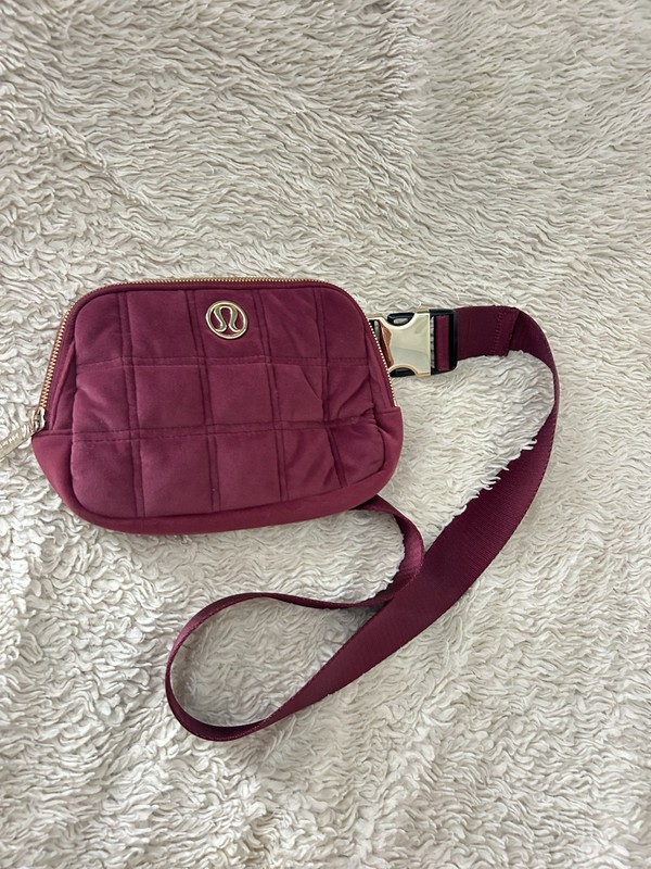 Lululemon Everywhere Belt Bag Velour Wine Berry With Gold Accents