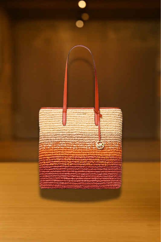 Michael Kors MK Women Large Fashion Ombré Straw Shoulder Tote Bag Handbag Purse gallery