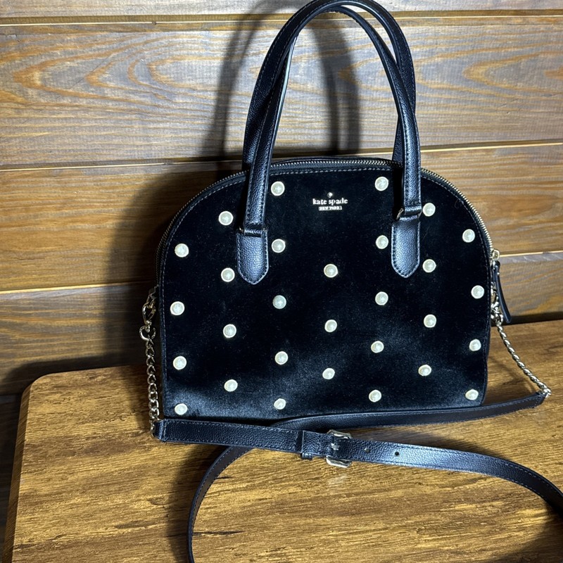 Kate Spade NY Reiley Laurel Way Blk Velvet Pearl Stud Crossbody Handbag EUC