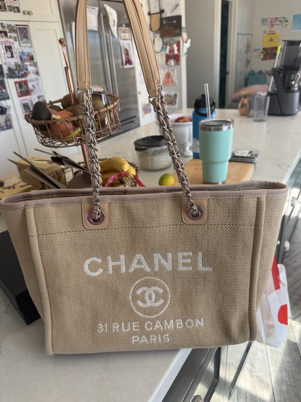 Chanel Deauville NM Chain Handle Tote Mixed Fibers Small