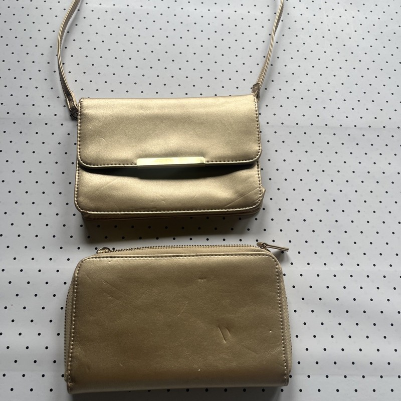 Metallic Gold Wallet Crossbody Bag Convertible Clutch Minimalist Purse gallery