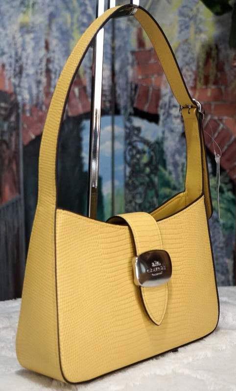 NWT Coach Eliza Shoulder Bag CR107 In HAY Yellow Lizard Embossed Leather Silver gallery